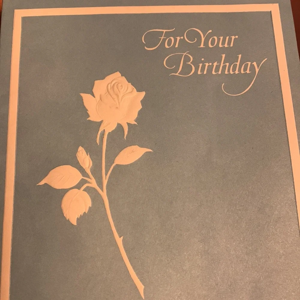 Vintage Unused Ambassador Cards White Embossed Rose & Blue Birthday Card
